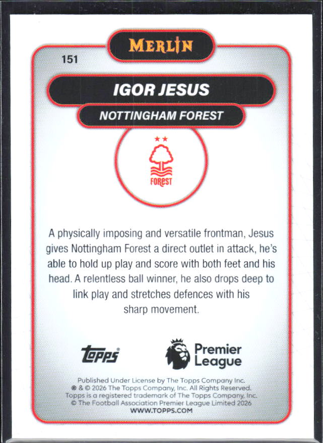 Igor Jesus 2026 Merlin Premier League #151 – baksida