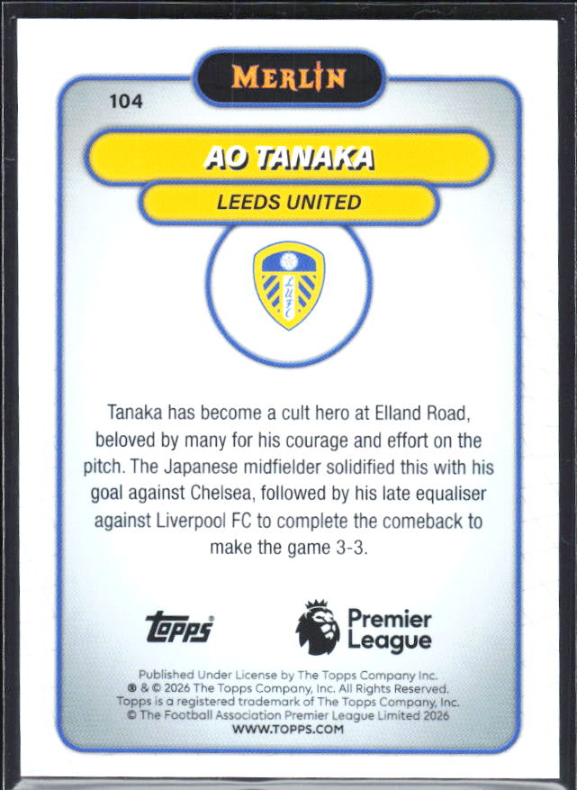 Ao Tanaka 2026 Merlin Premier League #104 – baksida