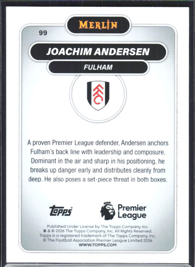 Joachim Andersen 2026 Merlin Premier League #99 – baksida