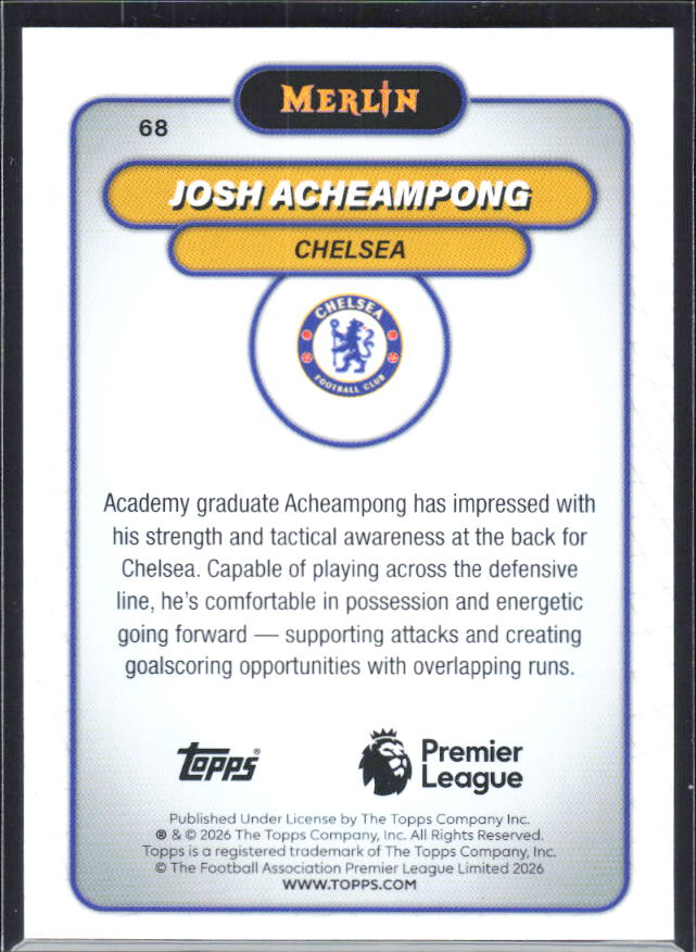 Josh Acheampong 2026 Merlin Premier League #68 – baksida