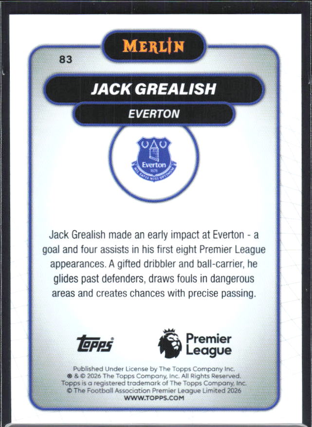 Jack Grealish 2026 Merlin Premier League #83 – baksida