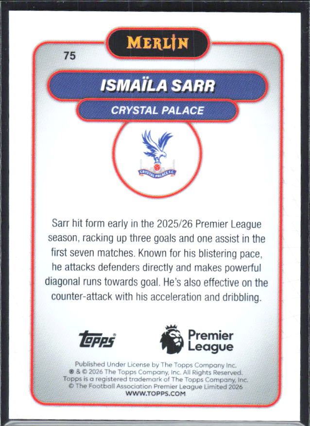 Ismaïla Sarr 2026 Merlin Premier League #75 – baksida