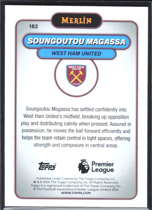 Soungoutou Magassa 2026 Merlin Premier League #182 – baksida