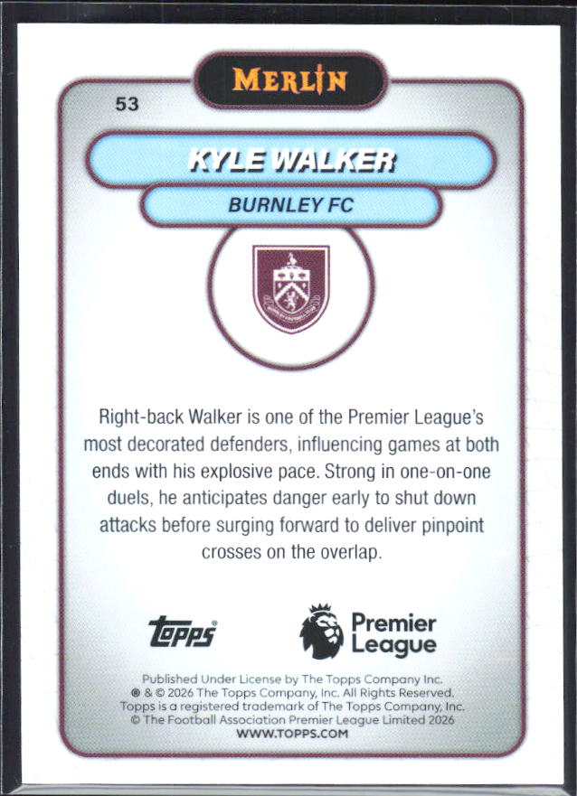 Kyle Walker 2026 Merlin Premier League #53 – baksida