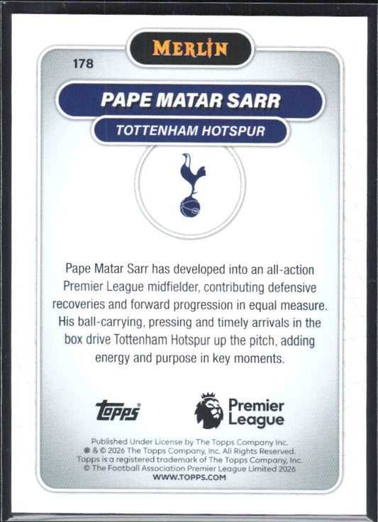 Pape Matar Sarr 2026 Merlin Premier League #178 – baksida
