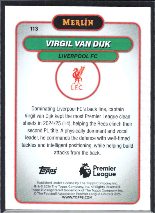 Virgil van Dijk 2026 Merlin Premier League #113 – baksida