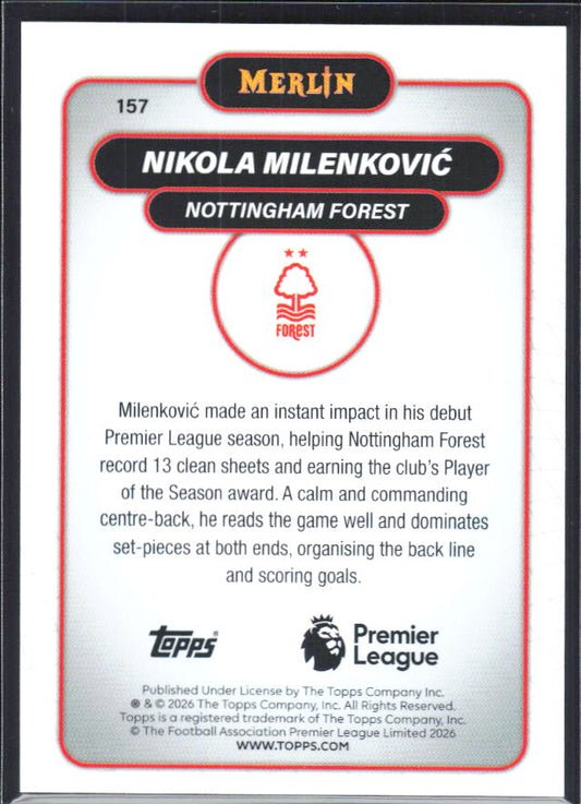 Nikola Milenković 2026 Merlin Premier League #157 – baksida
