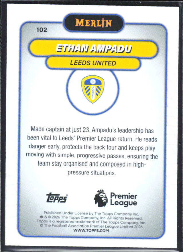 Ethan Ampadu 2026 Merlin Premier League #102 – baksida