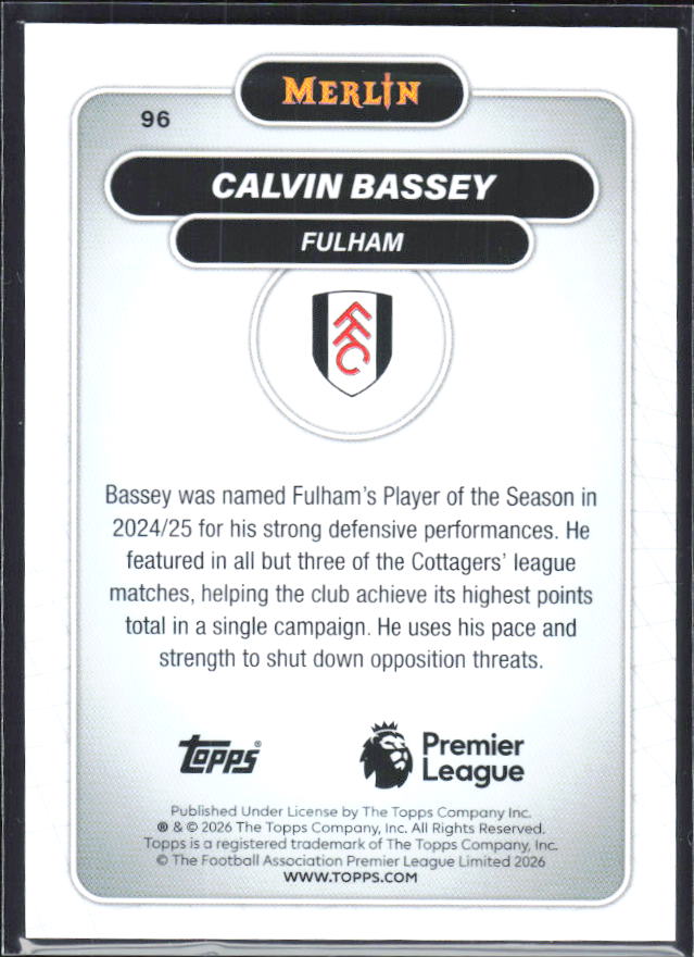 Calvin Bassey 2026 Merlin Premier League #96 – baksida