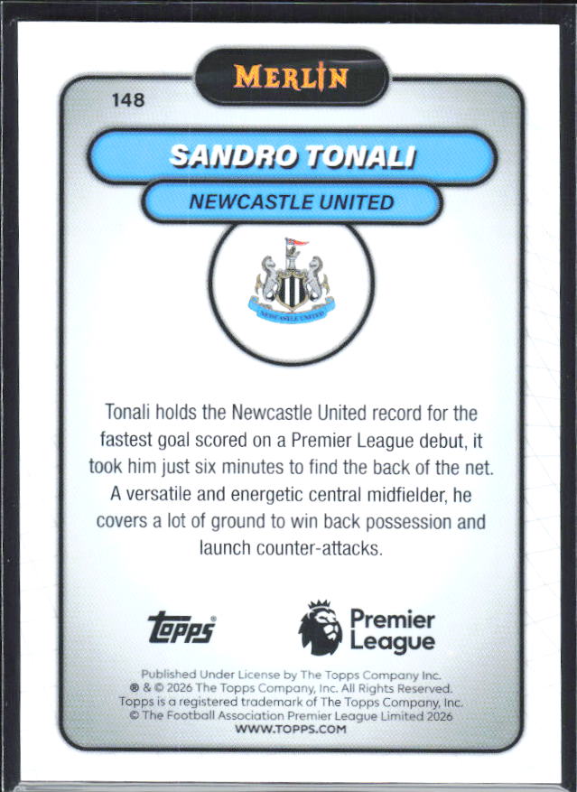 Sandro Tonali 2026 Merlin Premier League #148 – baksida