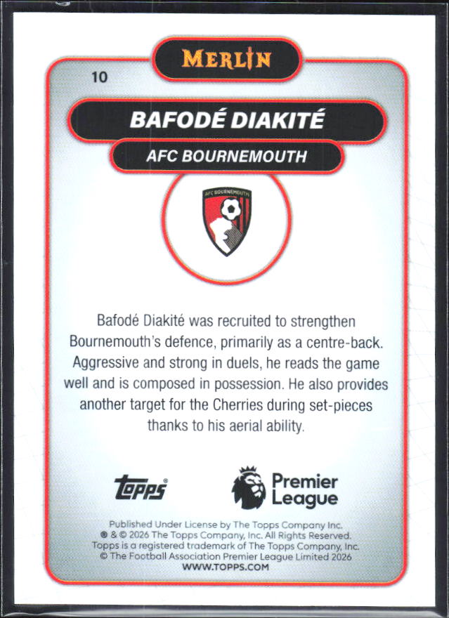 Bafodé Diakité 2026 Merlin Premier League #10 – baksida