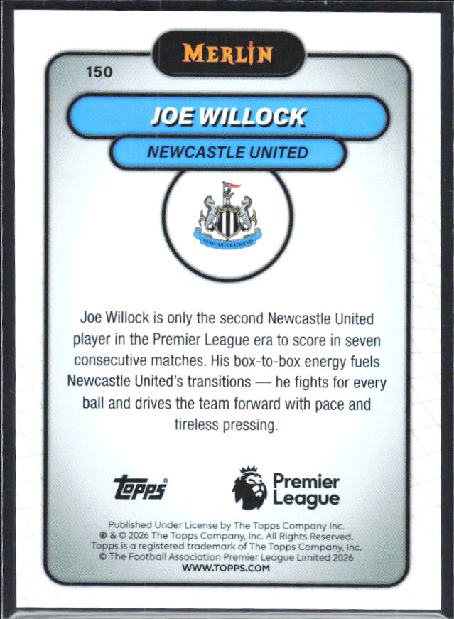 Joe Willock 2026 Merlin Premier League #150 – baksida