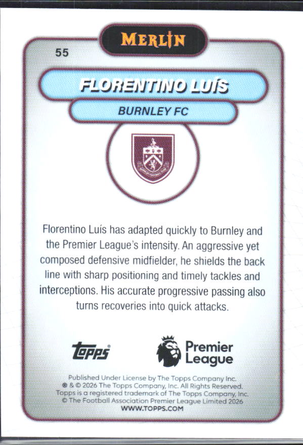 Florentino Luís 2026 Merlin Premier League #55 – baksida