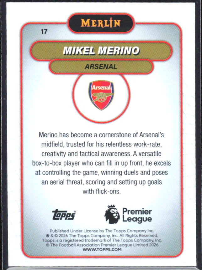 Mikel Merino 2026 Merlin Premier League #17 – baksida
