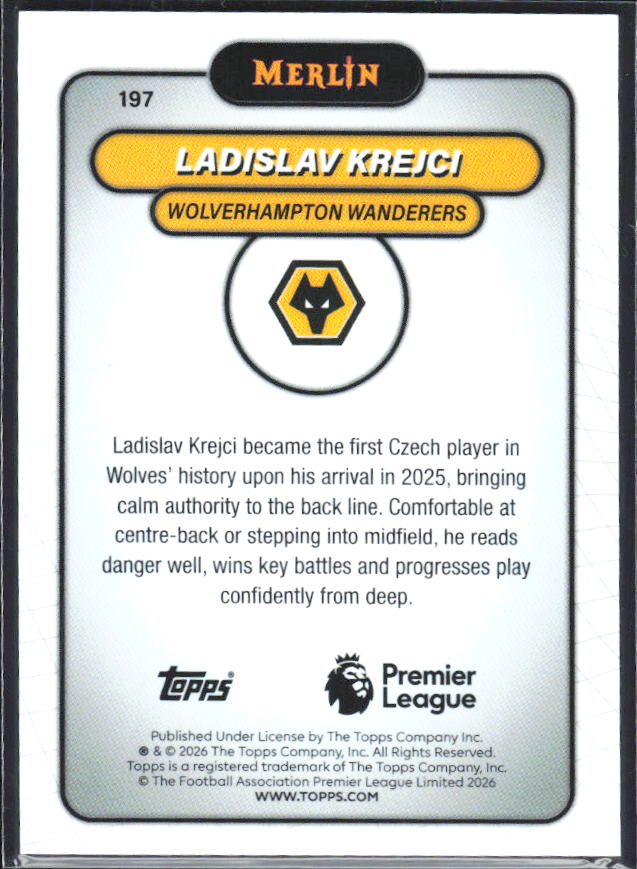 Ladislav Krejčí 2026 Merlin Premier League #197 – baksida