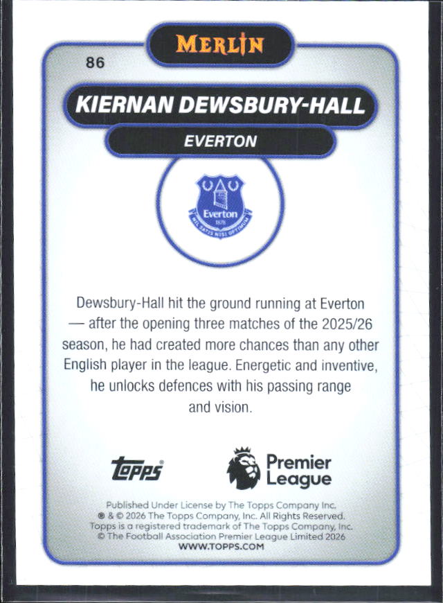 Kiernan Dewsbury-Hall 2026 Merlin Premier League #86 – baksida