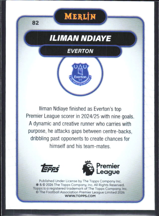 Iliman Ndiaye 2026 Merlin Premier League #82 – baksida