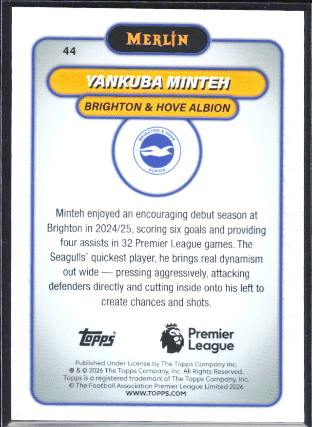 Yankuba Minteh 2026 Merlin Premier League #44 – baksida
