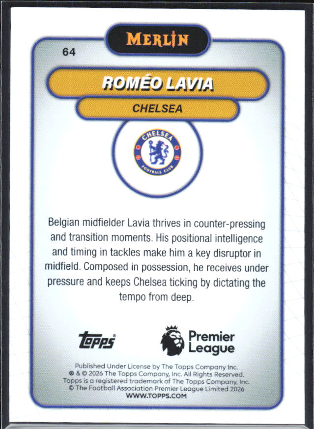 Roméo Lavia 2026 Merlin Premier League #64 – baksida