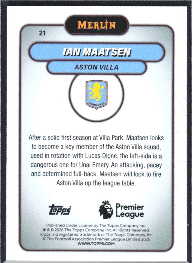 Ian Maatsen 2026 Merlin Premier League #21 – baksida