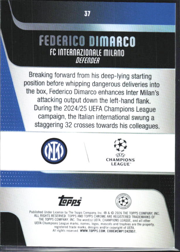 Federico Dimarco 2025-26 Chrome UEFA #37 – baksida