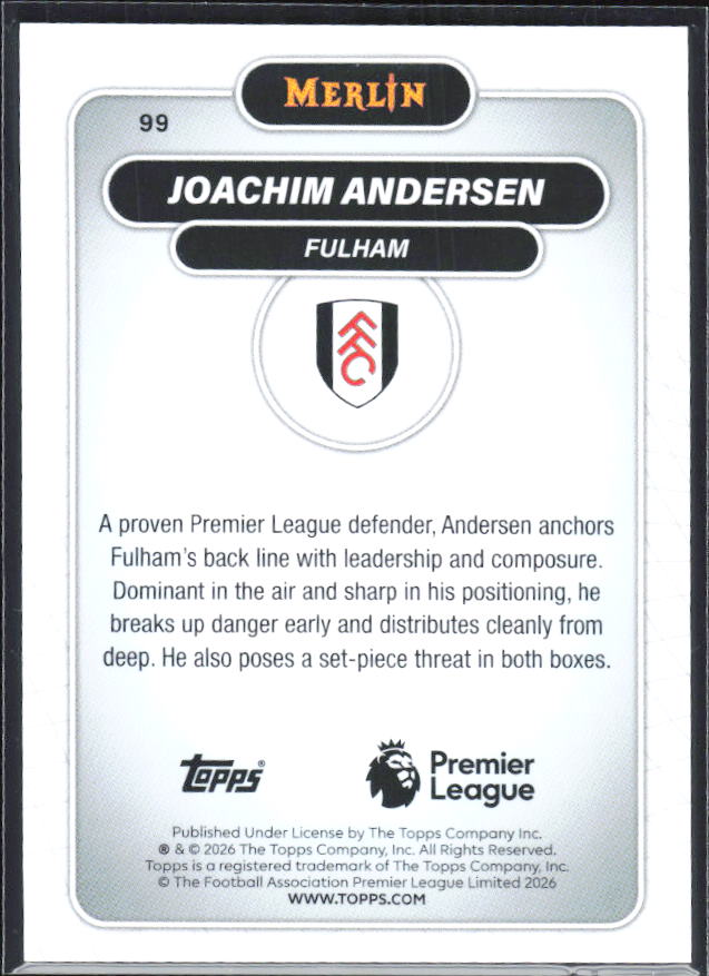 Joachim Andersen 2026 Merlin Premier League #99 – baksida