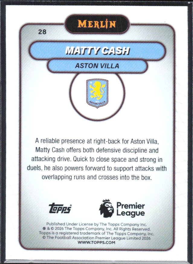 Matty Cash 2026 Merlin Premier League #28 – baksida