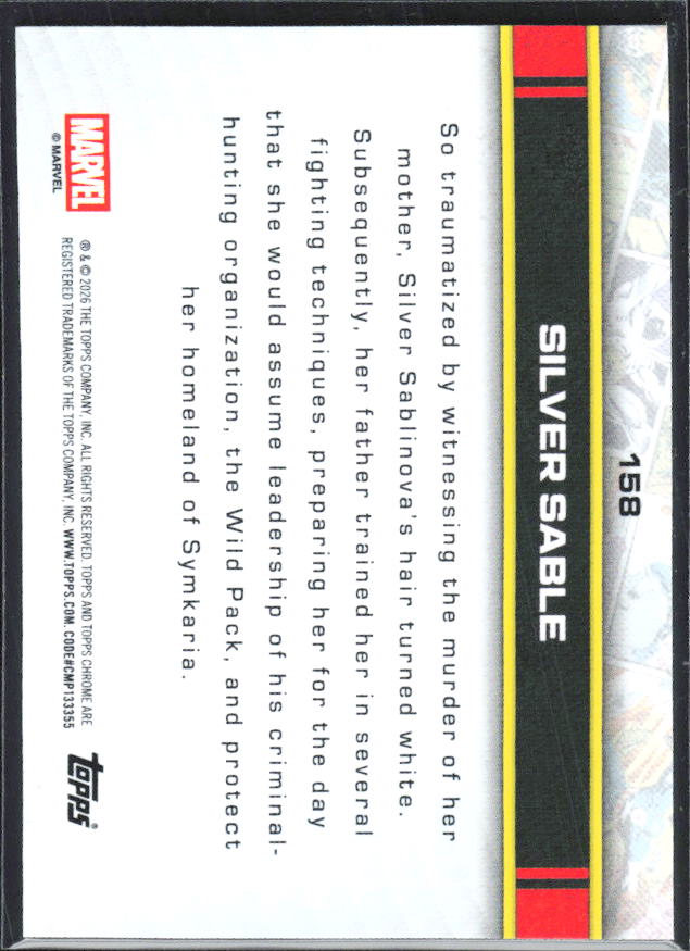 Silver Sable 2026 Chrome Marvel #158 – baksida