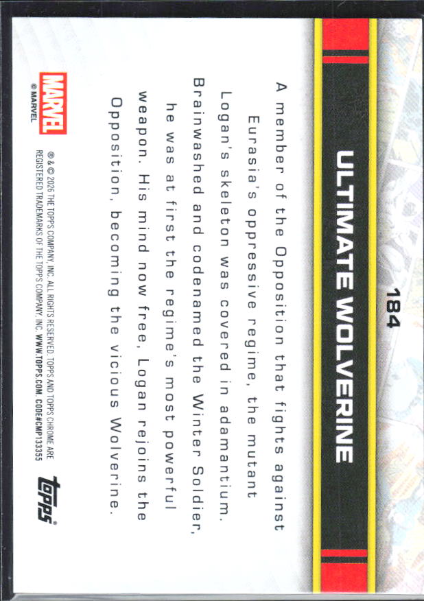 Ultimate Wolverine 2026 Chrome Marvel #184 – baksida
