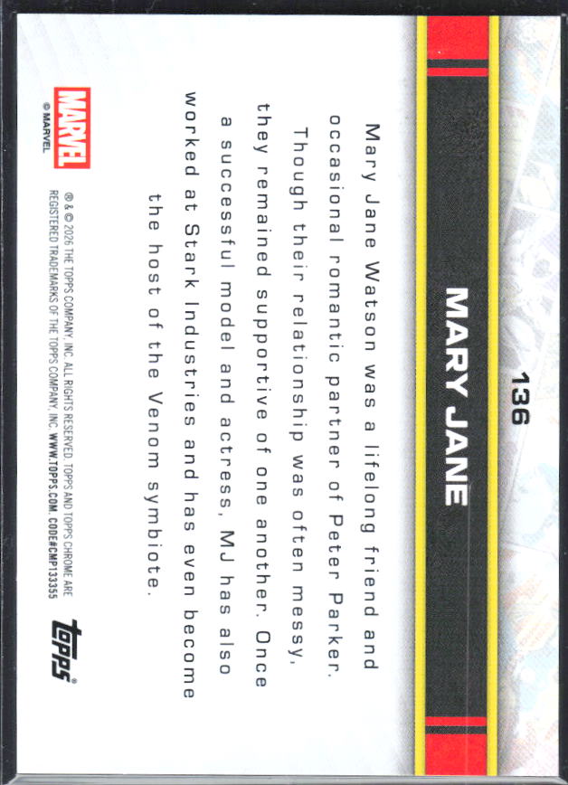 Mary Jane 2026 Chrome Marvel #136 – baksida