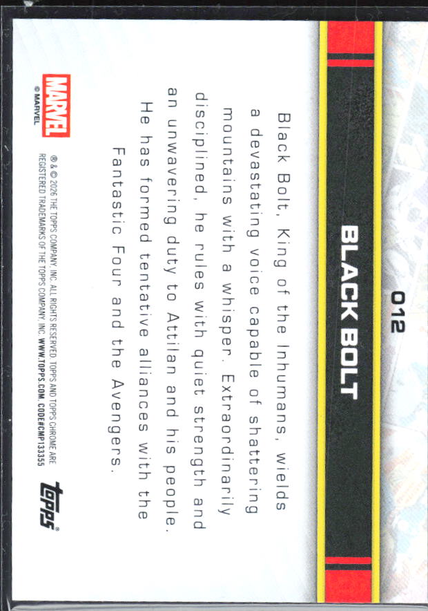 Black Bolt 2026 Chrome Marvel #012 – baksida
