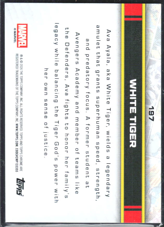 White Tiger 2026 Chrome Marvel #197 – baksida