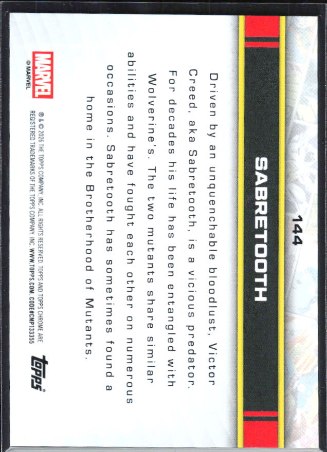 Sabretooth 2026 Chrome Marvel #144 – baksida