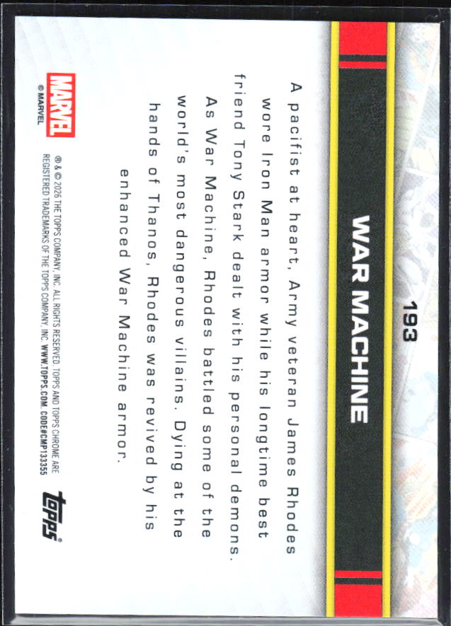 War Machine 2026 Chrome Marvel #193 – baksida
