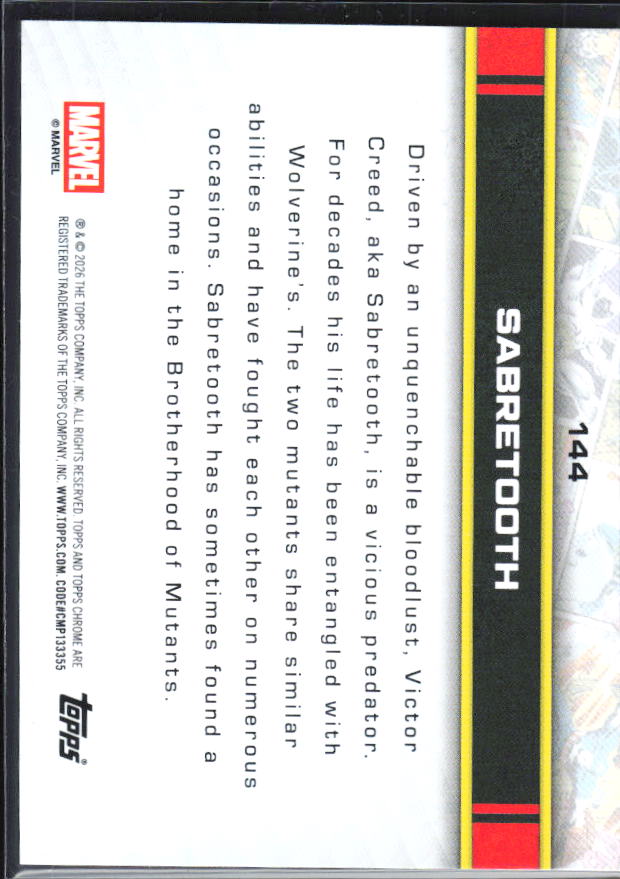 Sabretooth 2026 Chrome Marvel #144 – baksida