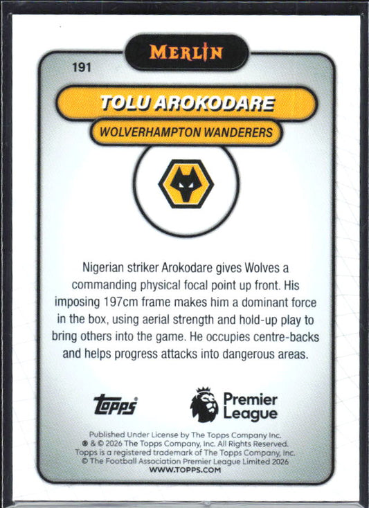 Tolu Arokodare 2026 Merlin Premier League RC #191 – baksida