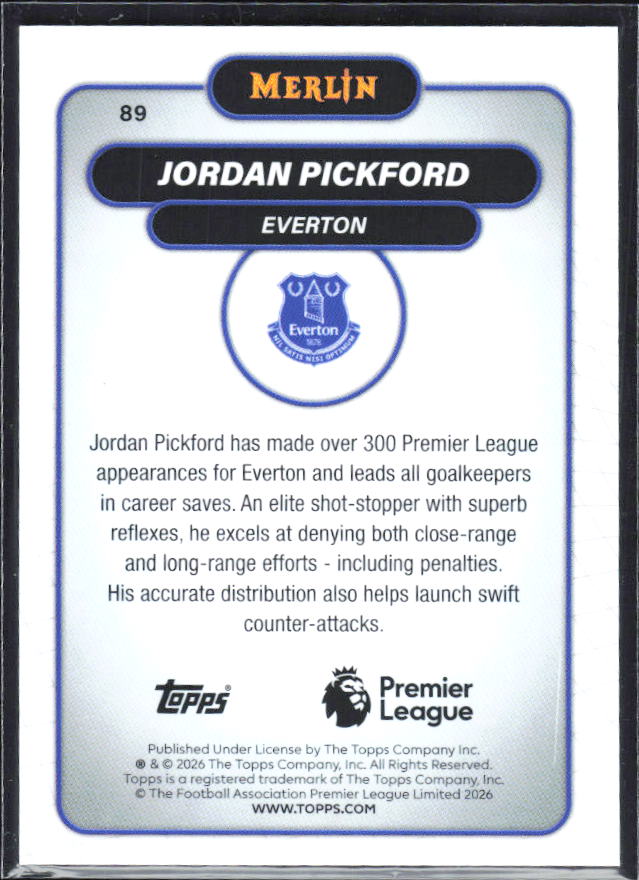 Jordan Pickford 2026 Merlin Premier League #89 – baksida