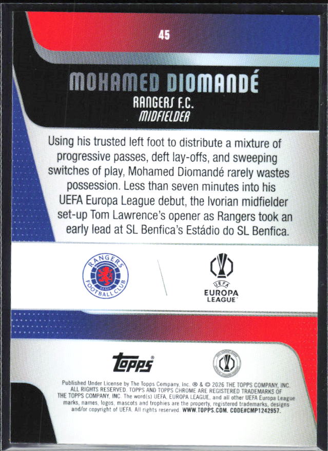 Mohamed Diomandé 2025-26 Chrome UEFA #45 – baksida