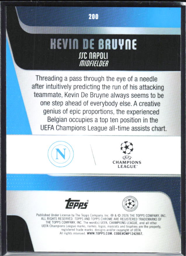 Kevin De Bruyne 2025-26 Chrome UEFA #200 – baksida