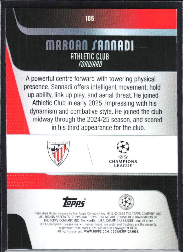 Maroan Sannadi 2025-26 Chrome UEFA #105 – baksida