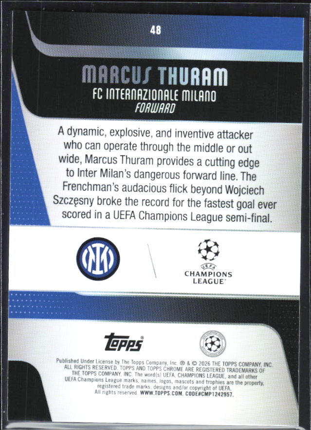 Marcus Thuram 2025-26 Chrome UEFA #48 – baksida