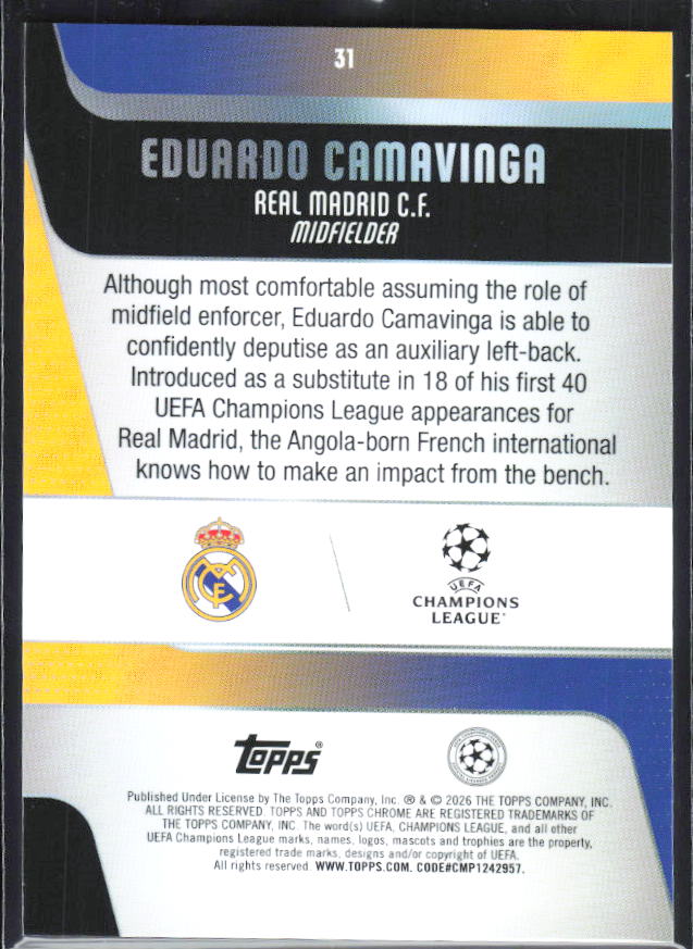 Eduardo Camavinga 2025-26 Chrome UEFA #31 – baksida