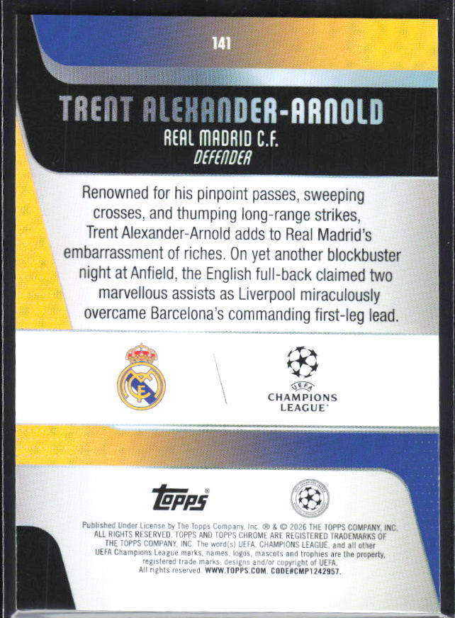 Trent Alexander-Arnold 2025-26 Chrome UEFA #141 – baksida