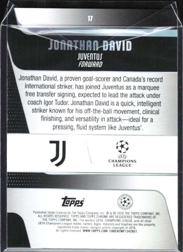 Jonathan David 2025-26 Chrome UEFA #17 – baksida