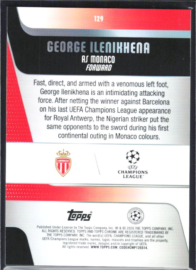 George Ilenikhena 2025-26 Chrome UEFA #129 – baksida