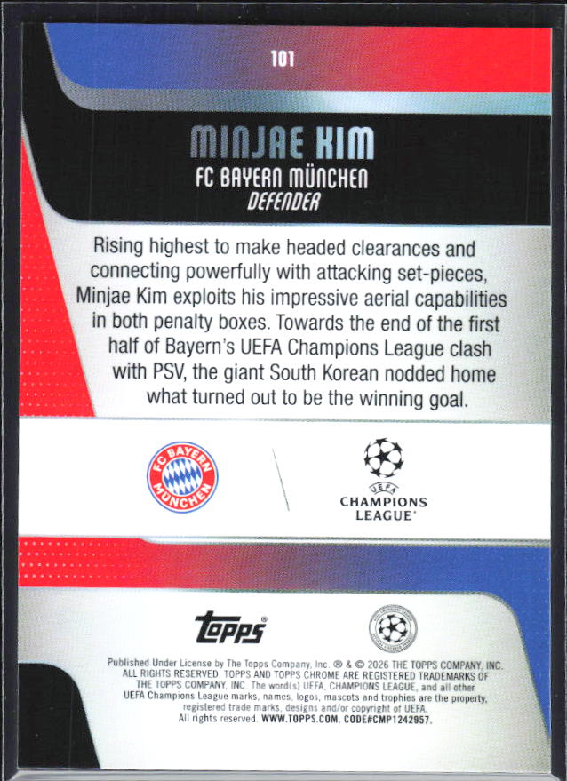 Minjae Kim 2025-26 Chrome UEFA #101 – baksida