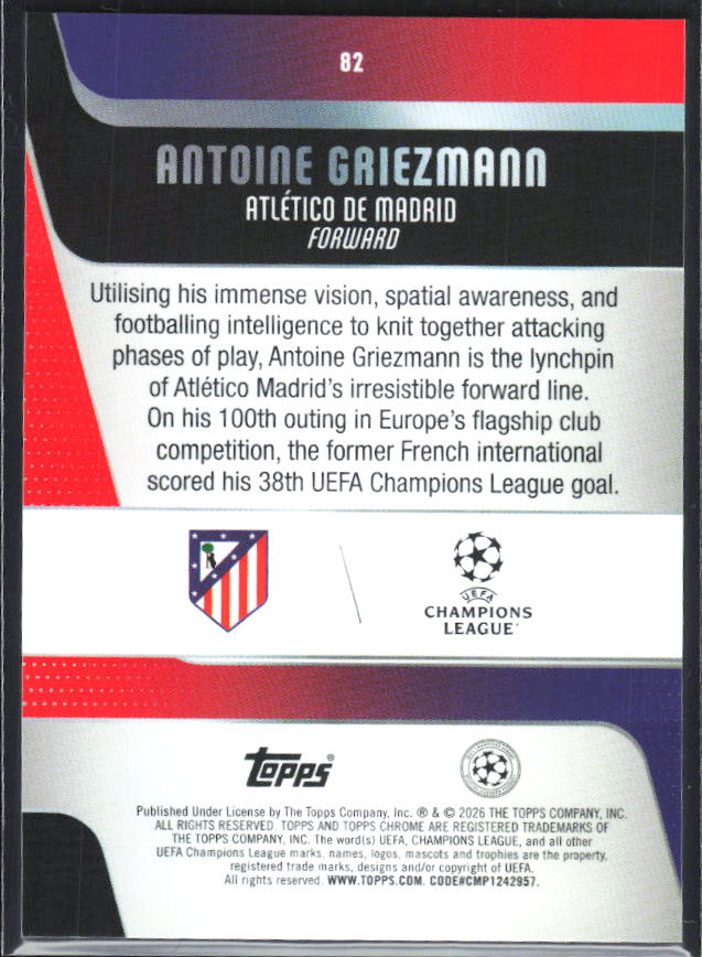 Antoine Griezmann 2025-26 Chrome UEFA #82 – baksida
