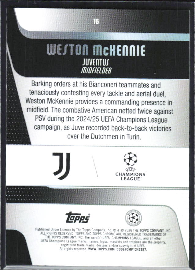 Weston McKennie 2025-26 Chrome UEFA #15 – baksida