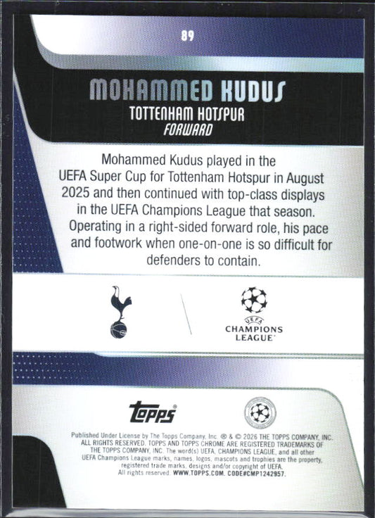 Mohammed Kudus 2025-26 Chrome UEFA #89 – baksida
