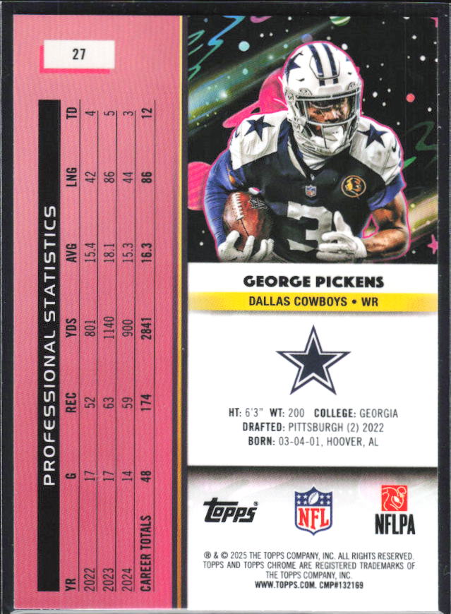 George Pickens 2025 Cosmic Chrome #27 – baksida